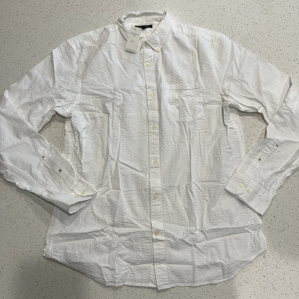 Banana Republic men's soft wash tailored slim fit white texture shirt NWT XLT